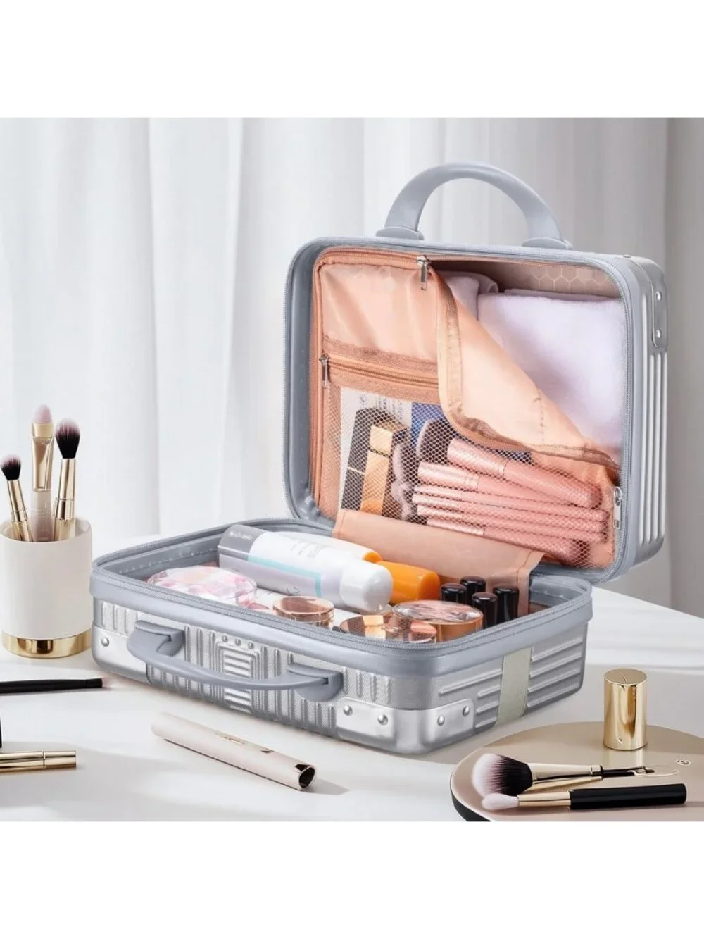 14-Inch Hard Shell Makeup Case - Mini Cosmetic Suitcase for Travel & Storage